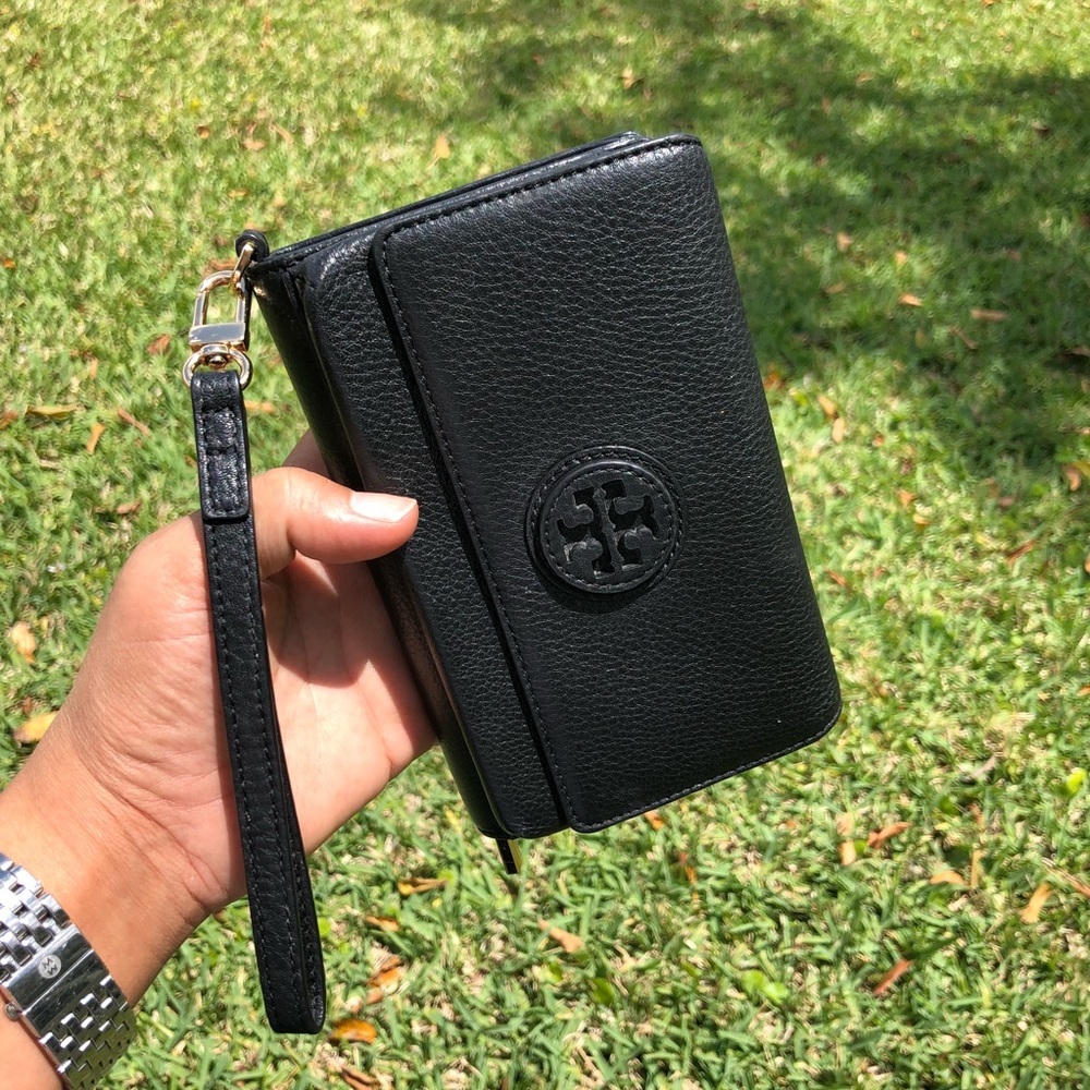 Tory Burch Marion Leather Wallet Wristlet Black